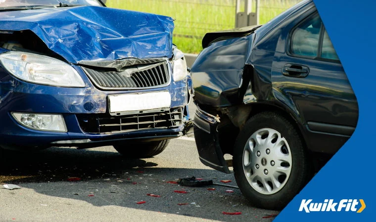 Two cars having been involved in a front to back collision, most likely from tailgating  not leaving adequate stopping distance.