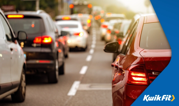 A queue of cars in traffic.