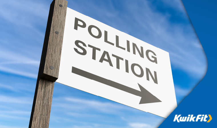 Polling station sign directing people.